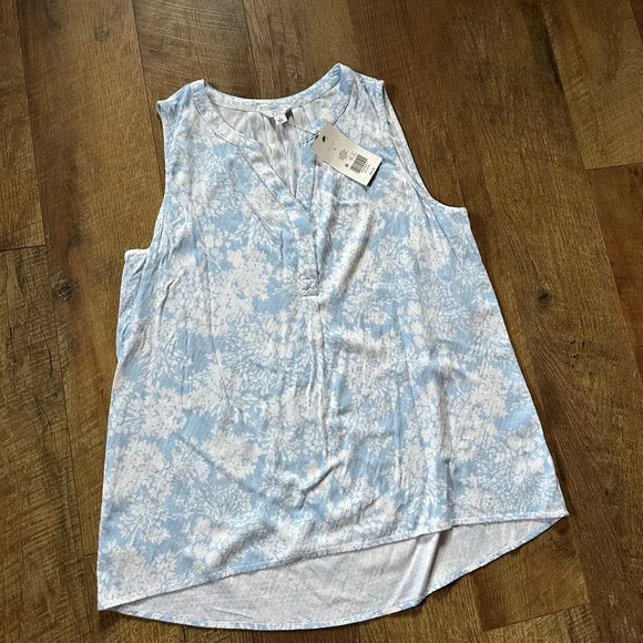 Women's Crown & Ivy Blue White Floral Sleeveless Tank Top L - Picture 2 of 12